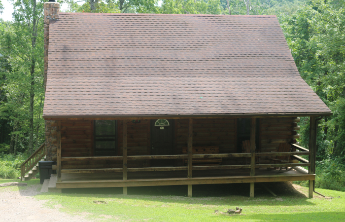 log cabin, wood front porch