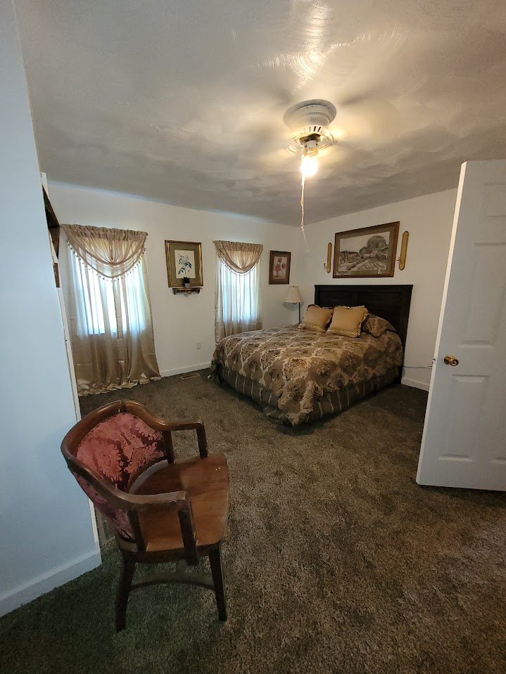 bedroom, brown carpet