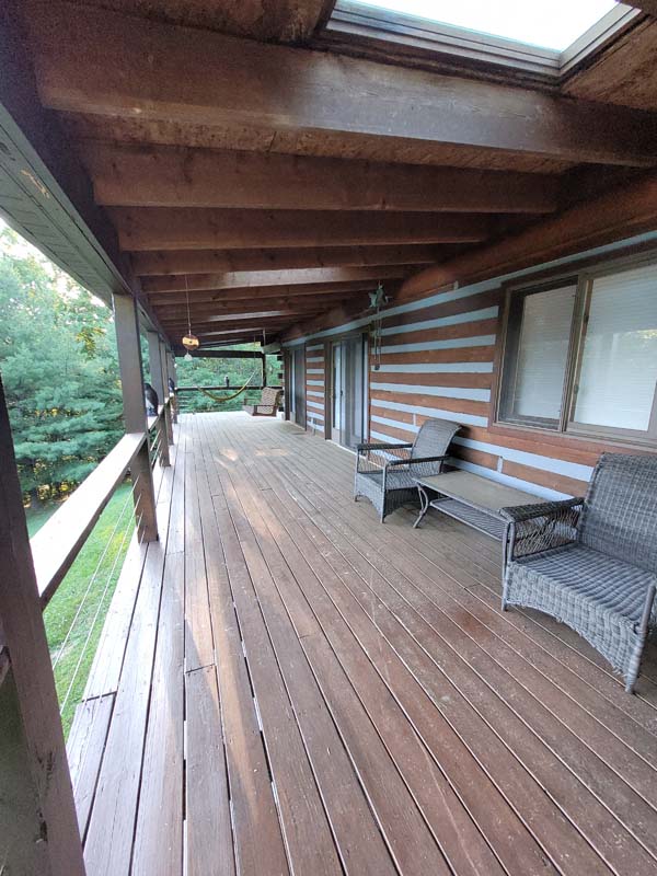 covered deck, patio furniture